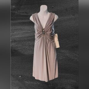 NWT R&M Richards Platinum Ruched Embellished Sleeveless Dress ~sz 10